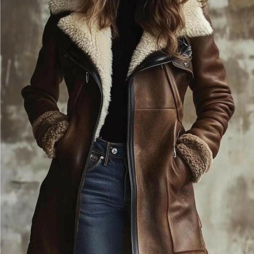 Elegant Brown Leather Jacket with Shearling Lining